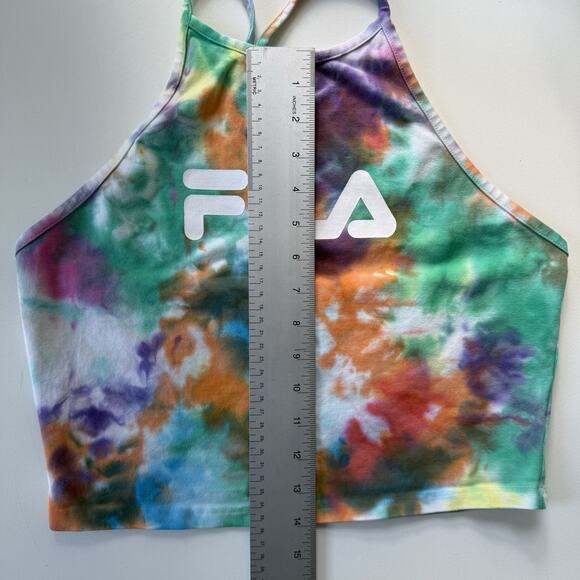 Fila Tie Dye Halter Top Rainbow Crop Logo Festival Rave Pride Tank Size Large - Picture 10 of 10